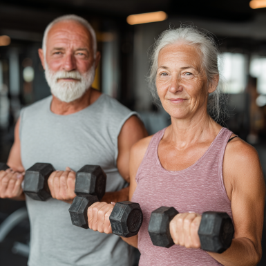 Активні літні люди під час групового тренування
